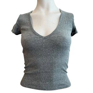 Urban Outfitters Ladies Small Gray Ribbed Short Sleeve Shirt Knit Crop Top